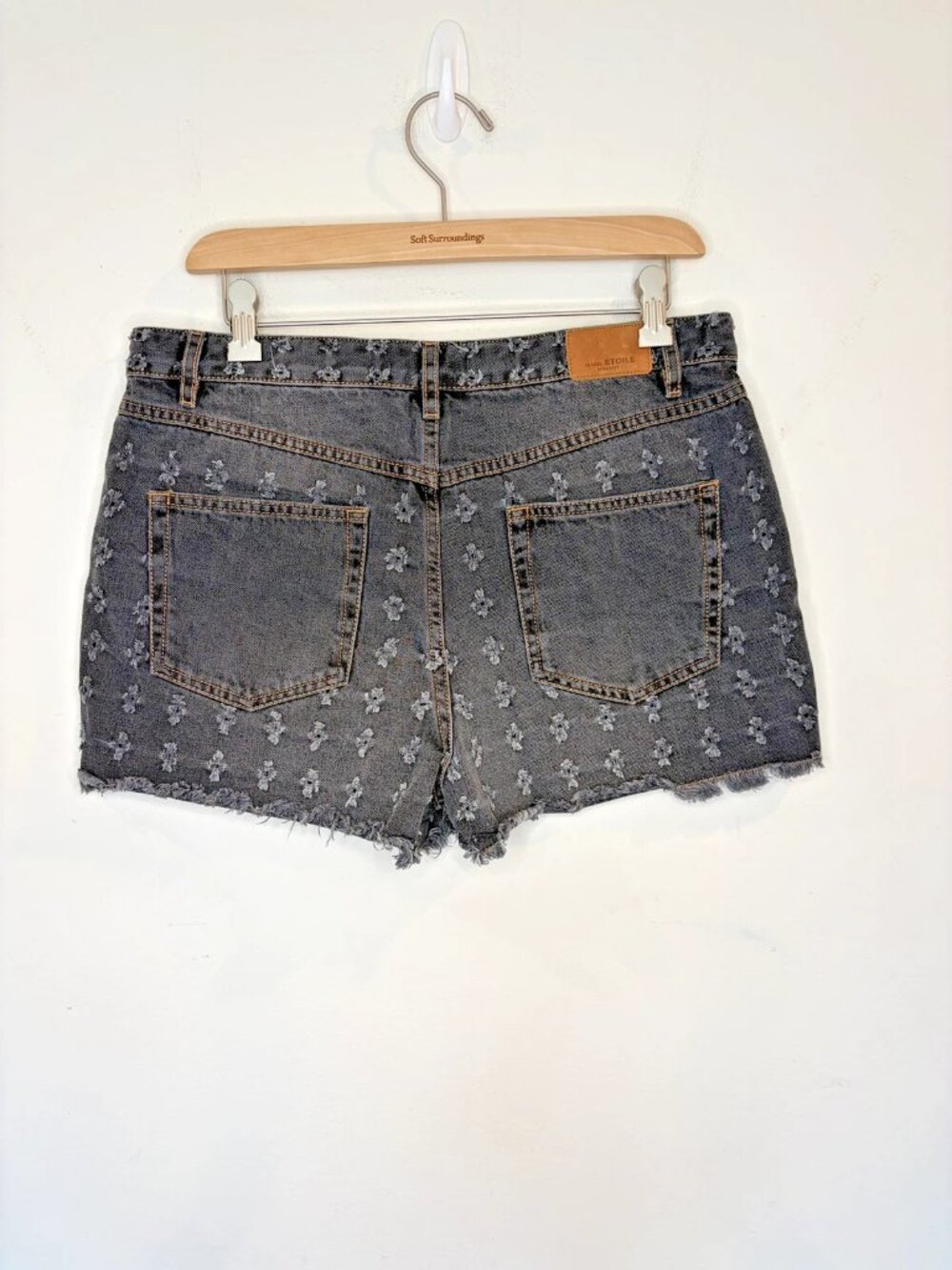 Isabel Marant Étoile Celsa Denim Shorts 42 US 10 Faded Black Decorative Distress - Picture 5 of 12